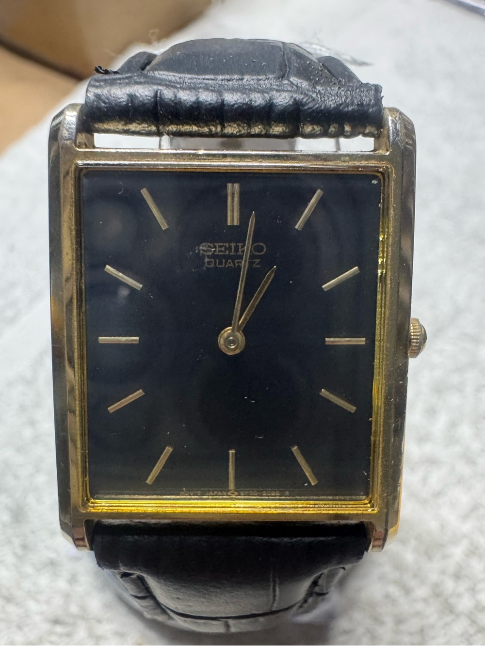 Seiko Men's Black Dial Gold-Tone Rectangular Dress Watch